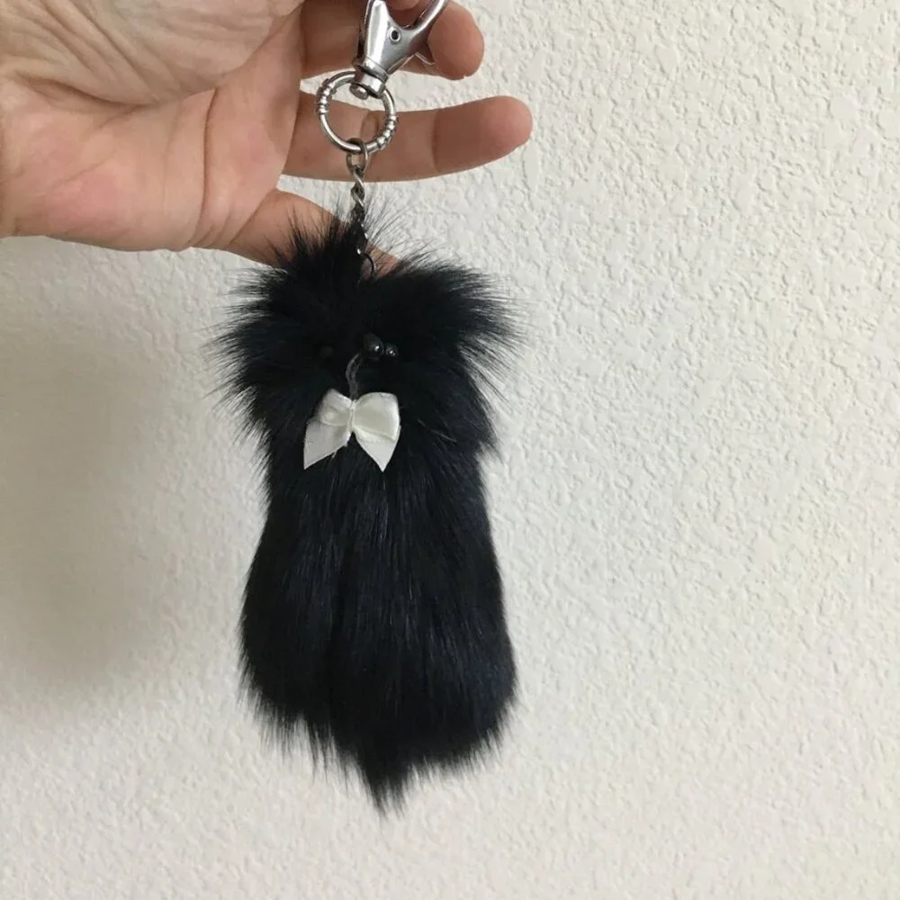 Animal Fur Keychain Black Mouse